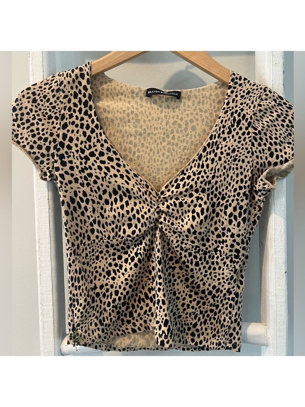 Brandy Melville cheetah leopard print ruched cotton baby tee one size small